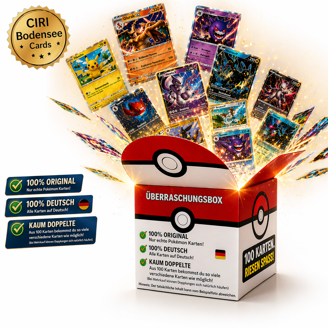 Pokémon TCG 100 Karten Original mit Glitzerkarten Deutsch